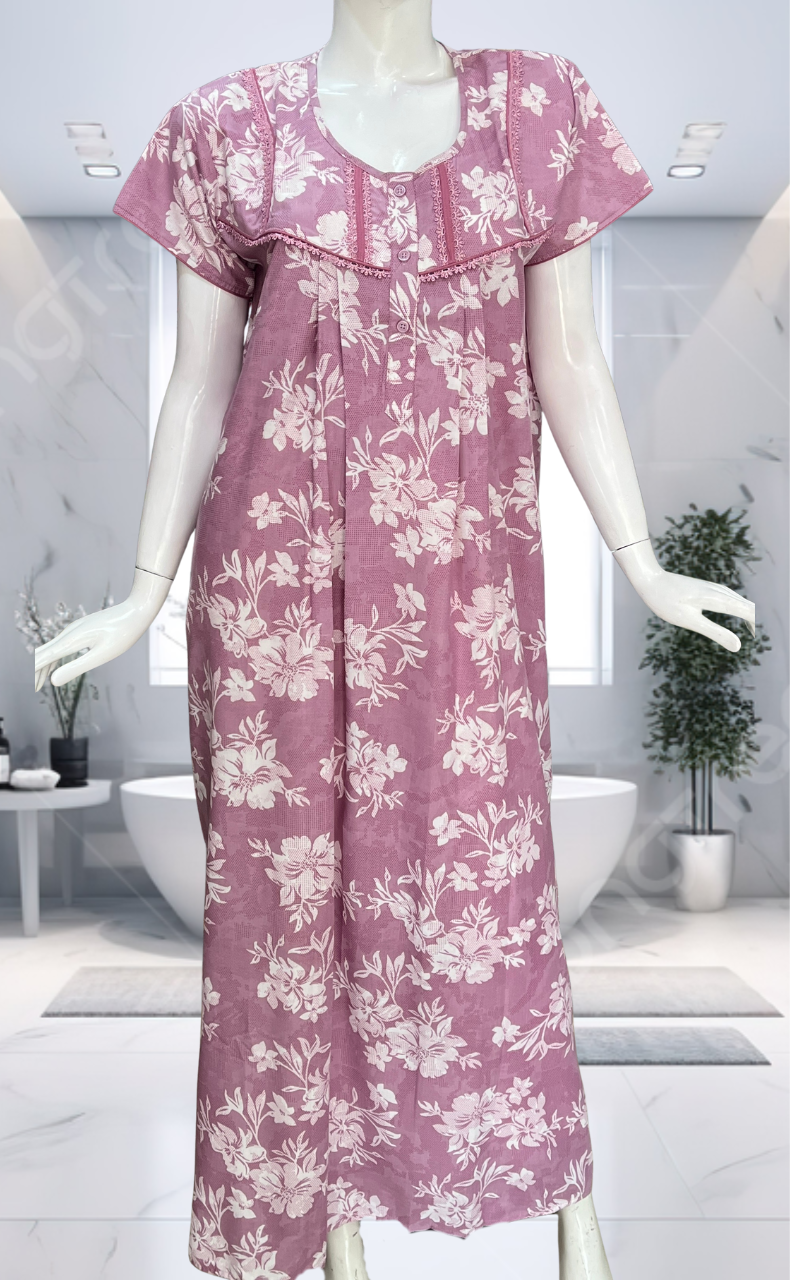 English Pink Floral Soft Cotton Nighty. Soft Breathable Fabric | Laces and Frills - Laces and Frills