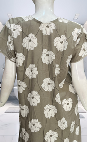Beige Floral Soft Cotton Nighty. Soft Breathable Fabric | Laces and Frills - Laces and Frills