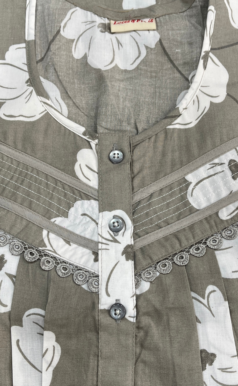 Beige Floral Soft Cotton Nighty. Soft Breathable Fabric | Laces and Frills - Laces and Frills