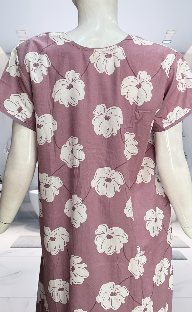 English Pink Floral Soft Cotton Nighty. Soft Breathable Fabric | Laces and Frills - Laces and Frills