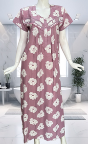 English Pink Floral Soft Cotton Nighty. Soft Breathable Fabric | Laces and Frills - Laces and Frills