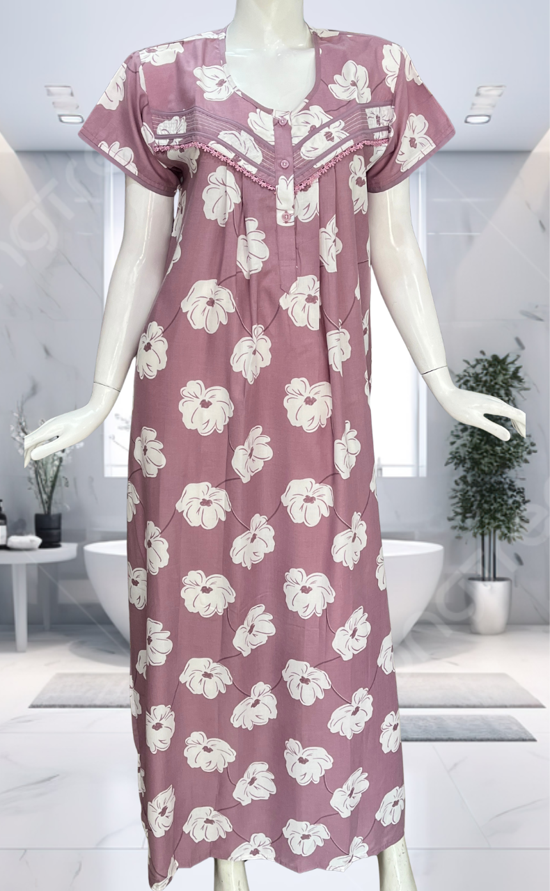 English Pink Floral Soft Cotton Nighty. Soft Breathable Fabric | Laces and Frills - Laces and Frills