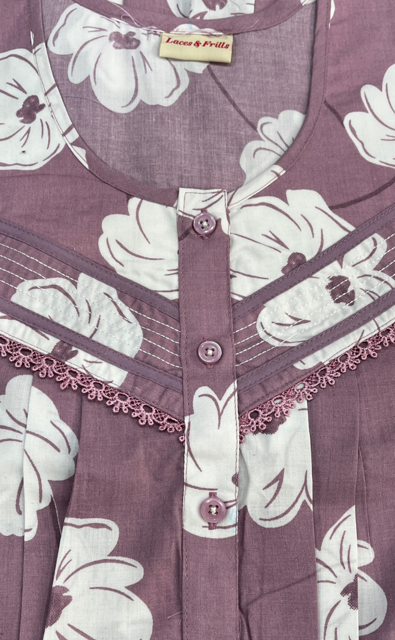 English Pink Floral Soft Cotton Nighty. Soft Breathable Fabric | Laces and Frills - Laces and Frills