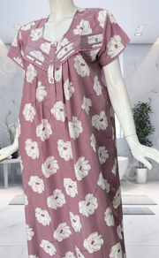 English Pink Floral Soft Cotton Nighty. Soft Breathable Fabric | Laces and Frills - Laces and Frills