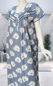 Light Blue Floral Soft Cotton Nighty. Soft Breathable Fabric | Laces and Frills - Laces and Frills