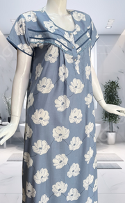 Light Blue Floral Soft Cotton Nighty. Soft Breathable Fabric | Laces and Frills - Laces and Frills