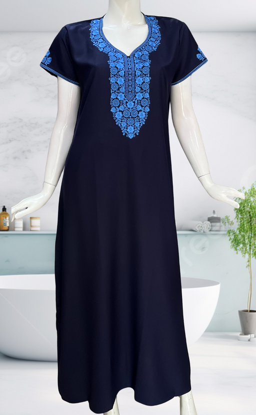 Navy Blue Embroidery Spun Nighty. Flowy Spun Fabric | Laces and Frills - Laces and Frills