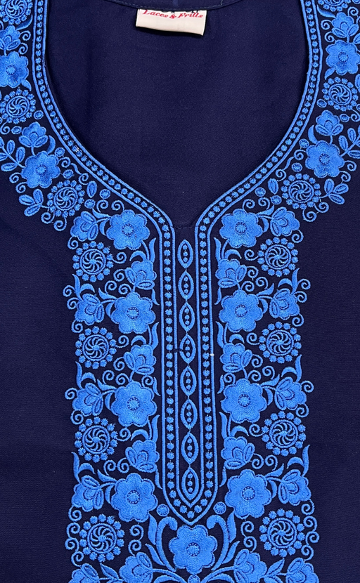 Navy Blue Embroidery Spun Nighty. Flowy Spun Fabric | Laces and Frills - Laces and Frills