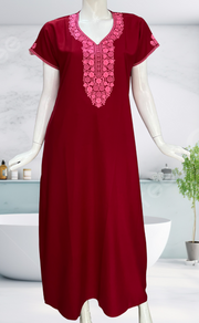 Maroon Embroidery Spun Nighty. Flowy Spun Fabric | Laces and Frills - Laces and Frills