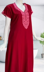 Maroon Embroidery Spun Nighty. Flowy Spun Fabric | Laces and Frills - Laces and Frills