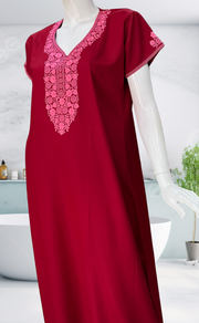 Maroon Embroidery Spun Nighty. Flowy Spun Fabric | Laces and Frills - Laces and Frills