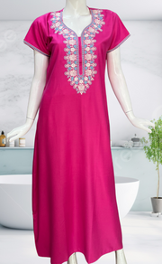 Hot Pink Embroidery Spun Nighty. Flowy Spun Fabric | Laces and Frills - Laces and Frills