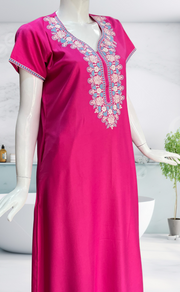 Hot Pink Embroidery Spun Nighty. Flowy Spun Fabric | Laces and Frills - Laces and Frills