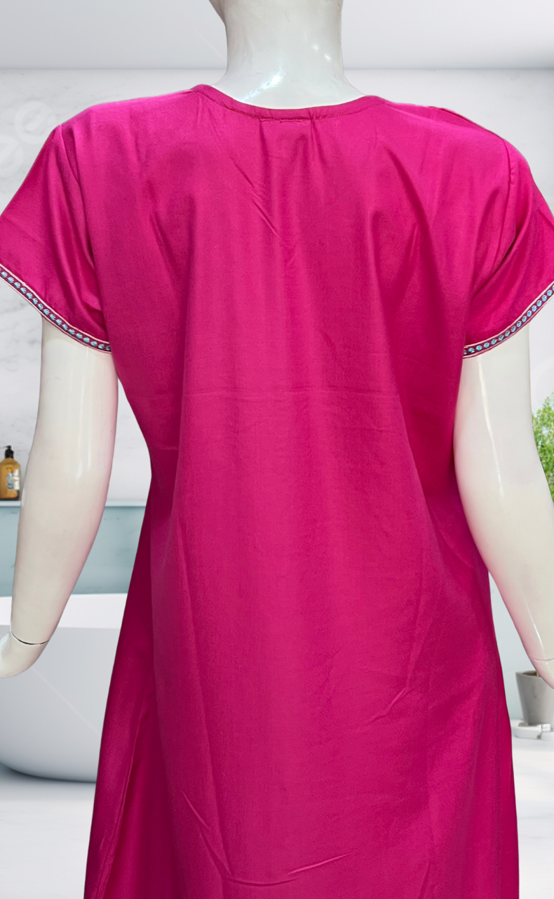 Hot Pink Embroidery Spun Nighty. Flowy Spun Fabric | Laces and Frills - Laces and Frills