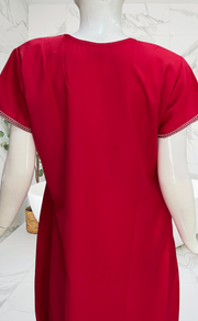 Red Embroidery Spun Nighty. Flowy Spun Fabric | Laces and Frills - Laces and Frills