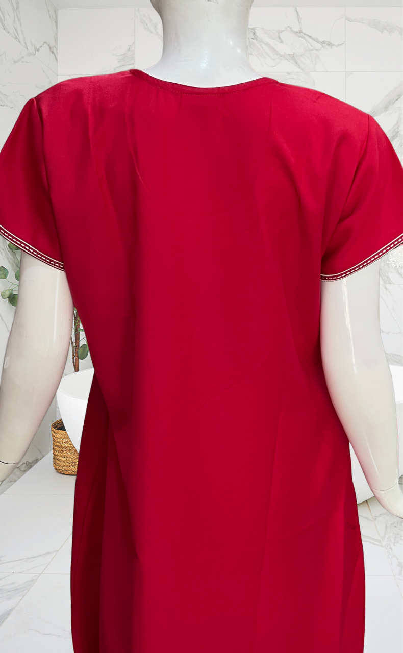 Red Embroidery Spun Nighty. Flowy Spun Fabric | Laces and Frills - Laces and Frills