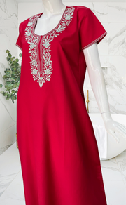 Red Embroidery Spun Nighty. Flowy Spun Fabric | Laces and Frills - Laces and Frills