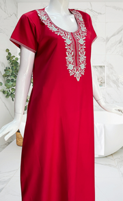 Red Embroidery Spun Nighty. Flowy Spun Fabric | Laces and Frills - Laces and Frills