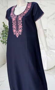 Navy Blue Embroidery Spun Nighty. Flowy Spun Fabric | Laces and Frills - Laces and Frills