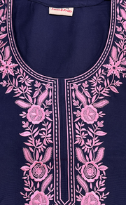 Navy Blue Embroidery Spun Nighty. Flowy Spun Fabric | Laces and Frills - Laces and Frills