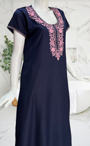Navy Blue Embroidery Spun Nighty. Flowy Spun Fabric | Laces and Frills - Laces and Frills