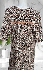 Black Garden Pure Cotton Long Sleeves Nighty. Soft Breathable Fabric | Laces and Frills