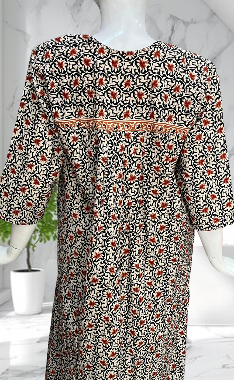 Black Garden Pure Cotton Long Sleeves Nighty. Soft Breathable Fabric | Laces and Frills