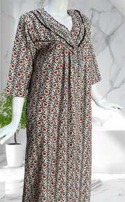 Black Garden Pure Cotton Long Sleeves Nighty. Soft Breathable Fabric | Laces and Frills