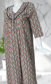 Black Garden Pure Cotton Long Sleeves Nighty. Soft Breathable Fabric | Laces and Frills
