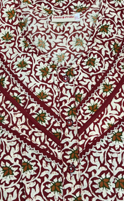 Maroon Garden Pure Cotton Long Sleeves Nighty. Soft Breathable Fabric | Laces and Frills - Laces and Frills