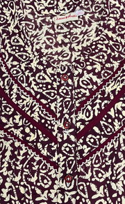 Dark Maroon Garden Pure Cotton Long Sleeves Nighty. Soft Breathable Fabric | Laces and Frills