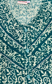 Sea Green Garden Pure Cotton Long Sleeves Nighty. Soft Breathable Fabric | Laces and Frills