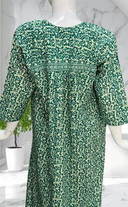 Sea Green Garden Pure Cotton Long Sleeves Nighty. Soft Breathable Fabric | Laces and Frills