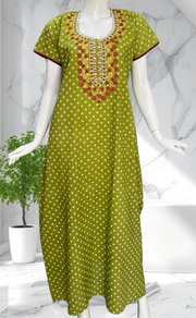 Green Bandini Pure Cotton Nighty. Pure Durable Cotton | Laces and Frills