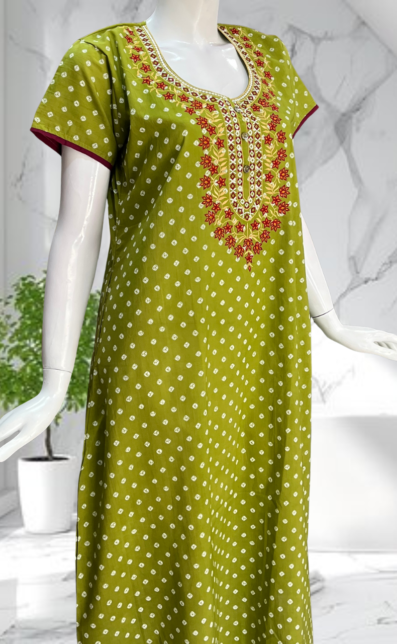 Green Bandini Pure Cotton Nighty. Pure Durable Cotton | Laces and Frills