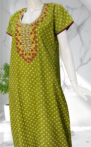 Green Bandini Pure Cotton Nighty. Pure Durable Cotton | Laces and Frills