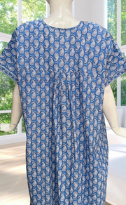 Light Blue Paisley Print Full Open Pure Cotton Nighty. Pure Cotton | Laces and Frills