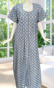 Grey Paisley Print Full Open Pure Cotton Nighty. Pure Cotton | Laces and Frills