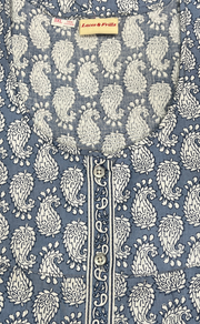Grey Paisley Print Full Open Pure Cotton Nighty. Pure Cotton | Laces and Frills