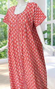 Orange Paisley Print Full Open Pure Cotton Nighty. Pure Cotton | Laces and Frills