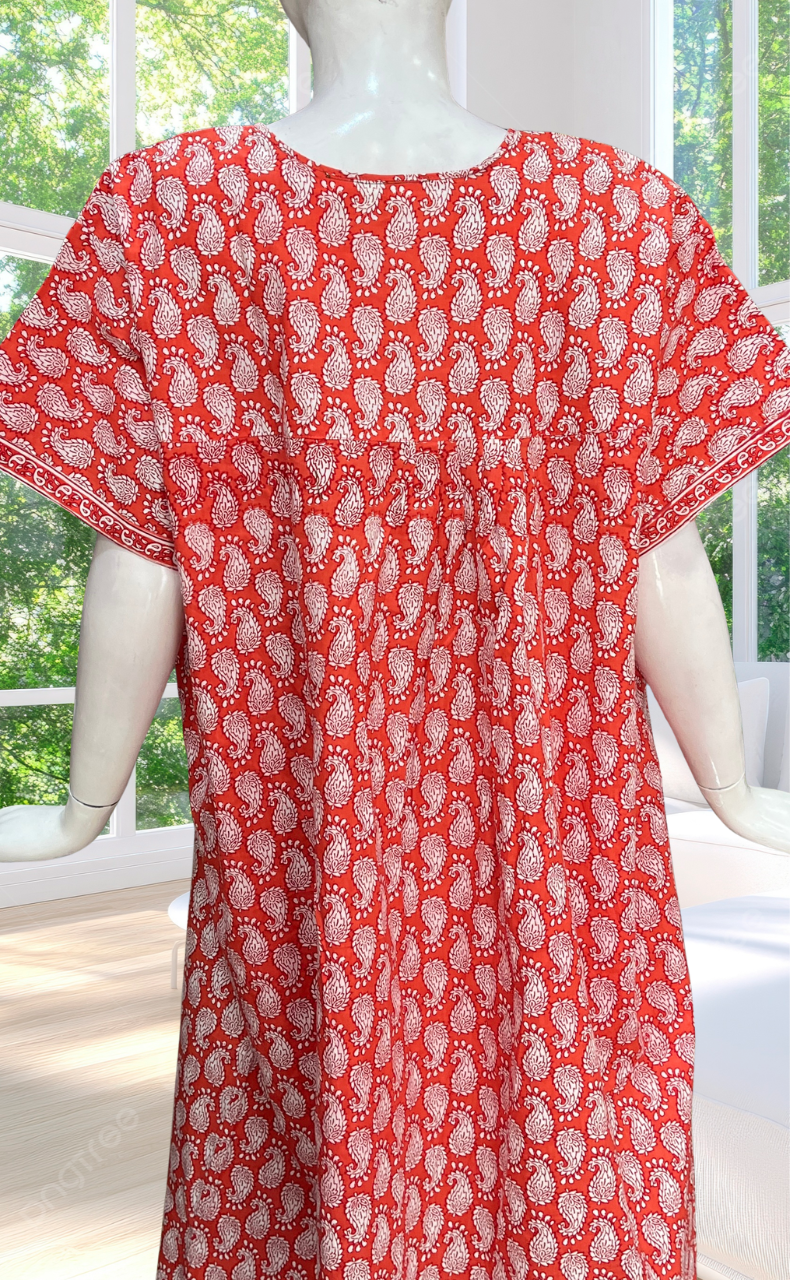 Orange Paisley Print Full Open Pure Cotton Nighty. Pure Cotton | Laces and Frills
