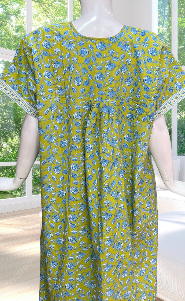 Lime Green Garden Full Open Pure Cotton Nighty. Pure Cotton | Laces and Frills