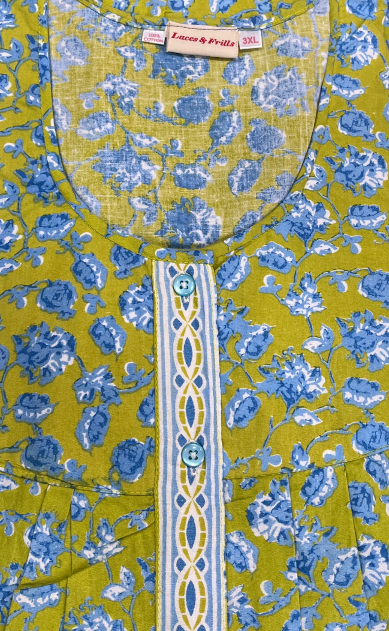 Lime Green Garden Full Open Pure Cotton Nighty. Pure Cotton | Laces and Frills