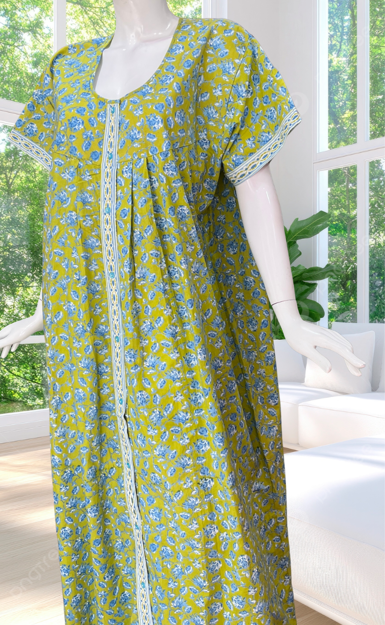 Lime Green Garden Full Open Pure Cotton Nighty. Pure Cotton | Laces and Frills