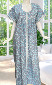 Grey Garden Full Open Pure Cotton Nighty. Pure Cotton | Laces and Frills