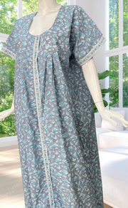 Grey Garden Full Open Pure Cotton Nighty. Pure Cotton | Laces and Frills
