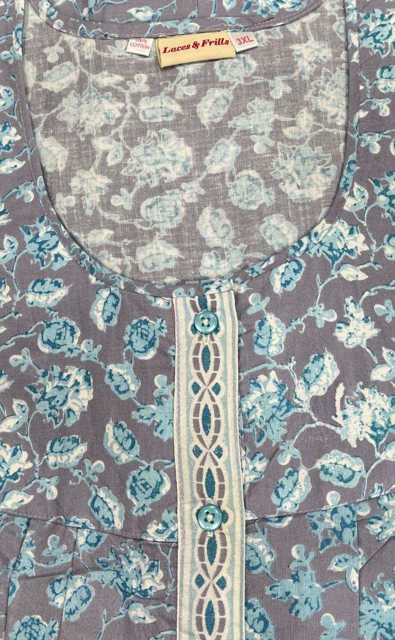 Grey Garden Full Open Pure Cotton Nighty. Pure Cotton | Laces and Frills
