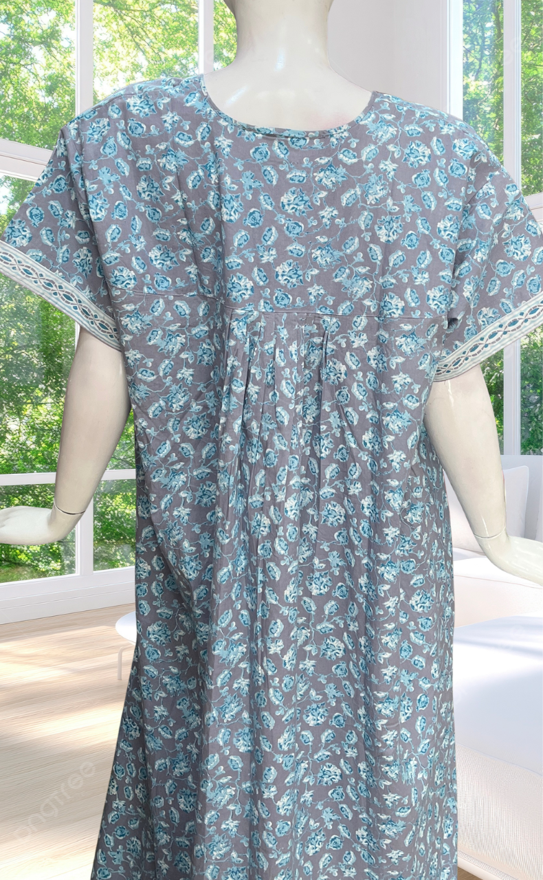 Grey Garden Full Open Pure Cotton Nighty. Pure Cotton | Laces and Frills