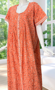 Peach Garden Full Open Pure Cotton Nighty. Pure Cotton | Laces and Frills