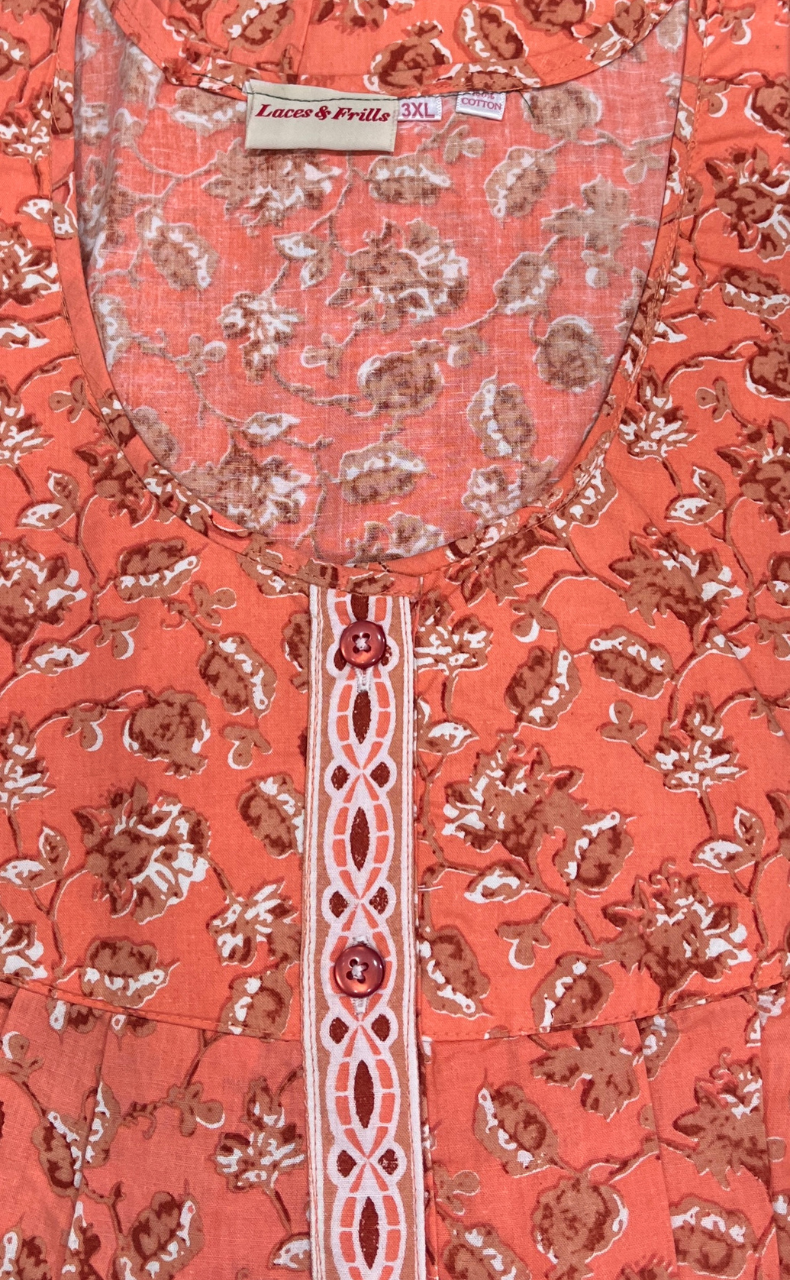 Peach Garden Full Open Pure Cotton Nighty. Pure Cotton | Laces and Frills